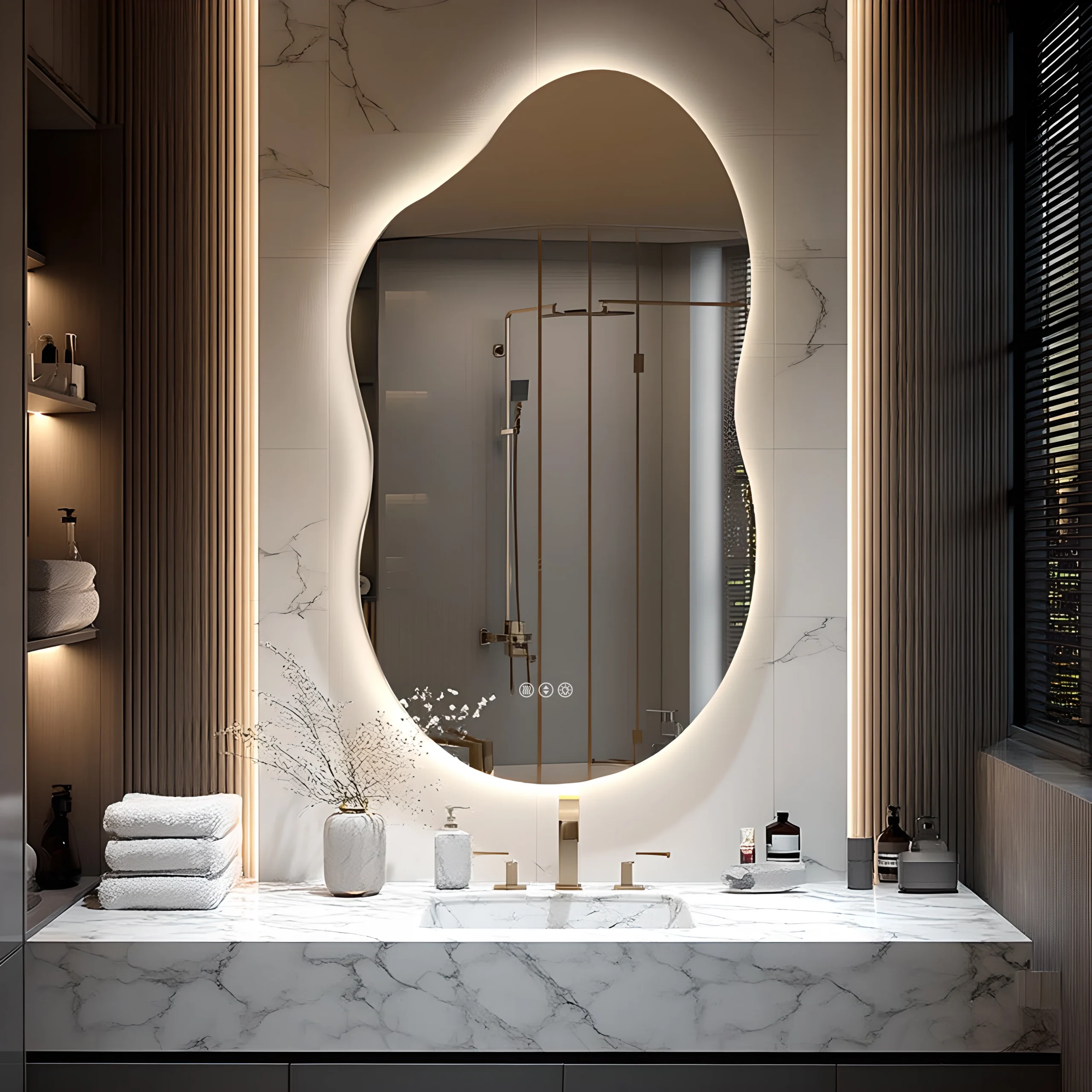cloud+shape+smart+anti fog+back+lighted+led+bathroom+mirror+with+tempered+glass+stepless+dimmable+etl+listed