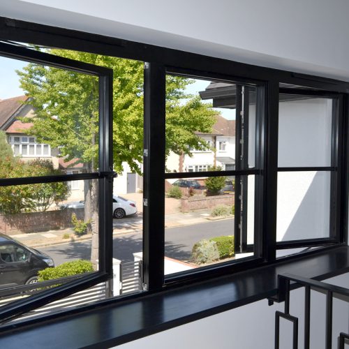 black aluminium flush window